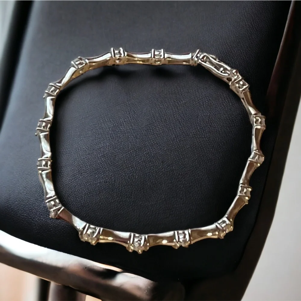 STERLING SILVER & DIAMOND TENNIS BRACELET - 7” Length - Picture 2 of 3